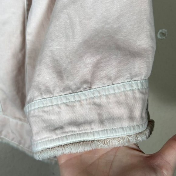Chico's Pink Faded Jacket Fringe Button Up Size Large Cotton Linen - Picture 4 of 11
